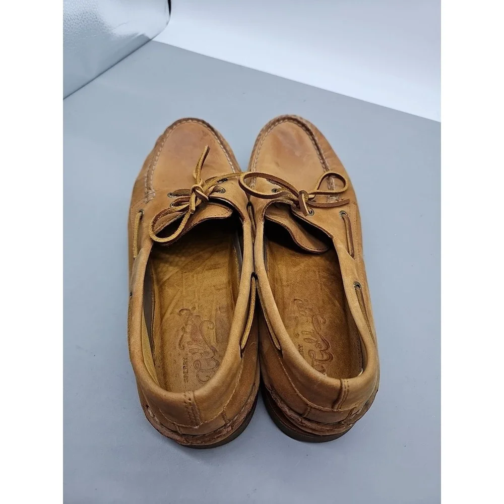 Sperry Top-Sider Mens Boat Shoes Brown Leather Round Toe Lace Up 14
